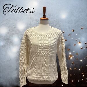 Talbots Women's Cream Textured Cable Knit Sweater Size Petite Large.